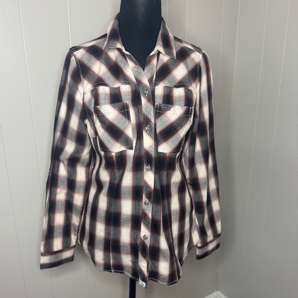 NWT Women Harley Davidson Long Sleeve Plaid Button Up size Medium Shirt